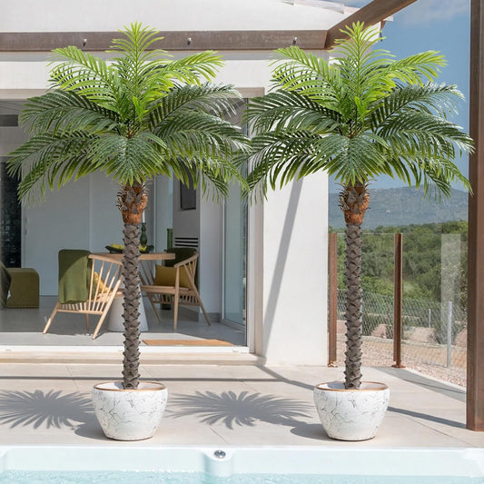 6ft Tall Triple Golden Cane Palm Artificial Tree Large Tropical Palm Tree UV Resistant Fake Plant in Pot for Indoor Outdoor Big House Living Room Outside Patio Office Home Decor 1Pack