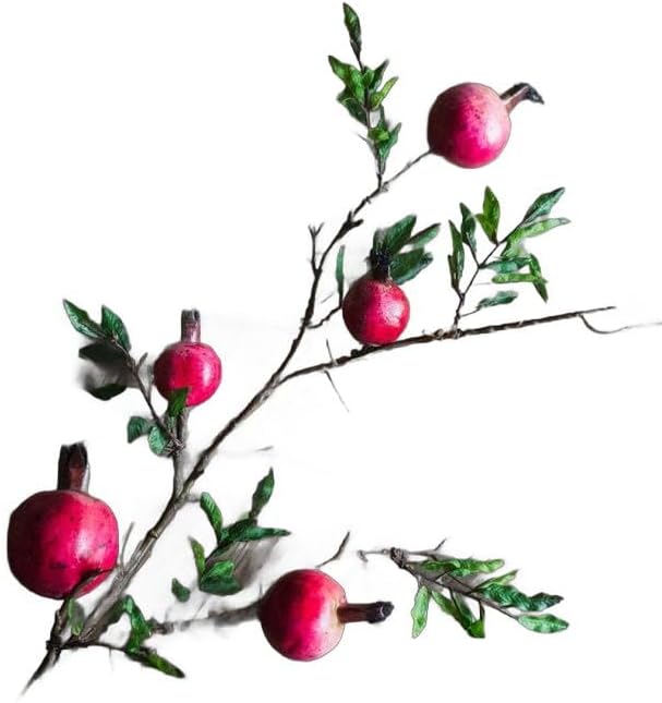 Artificial Pomegranate Fruit Fake Plant Branches | Pomegranate Stem Fake Tree | Indoor Fall Decor | Home Office Table Decorative Centerpiece - 36" Tall (1 Stem)