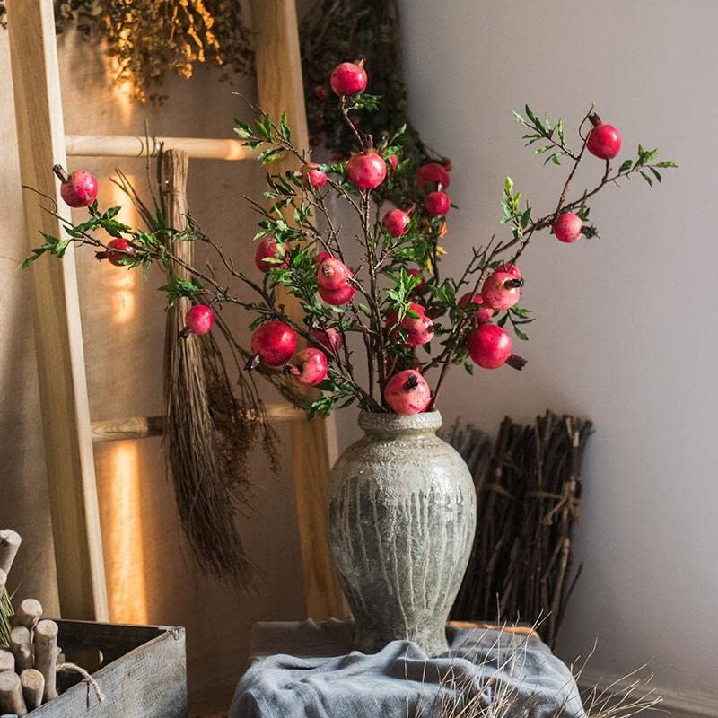 Artificial Pomegranate Fruit Fake Plant Branches | Pomegranate Stem Fake Tree | Indoor Fall Decor | Home Office Table Decorative Centerpiece - 36" Tall (1 Stem)