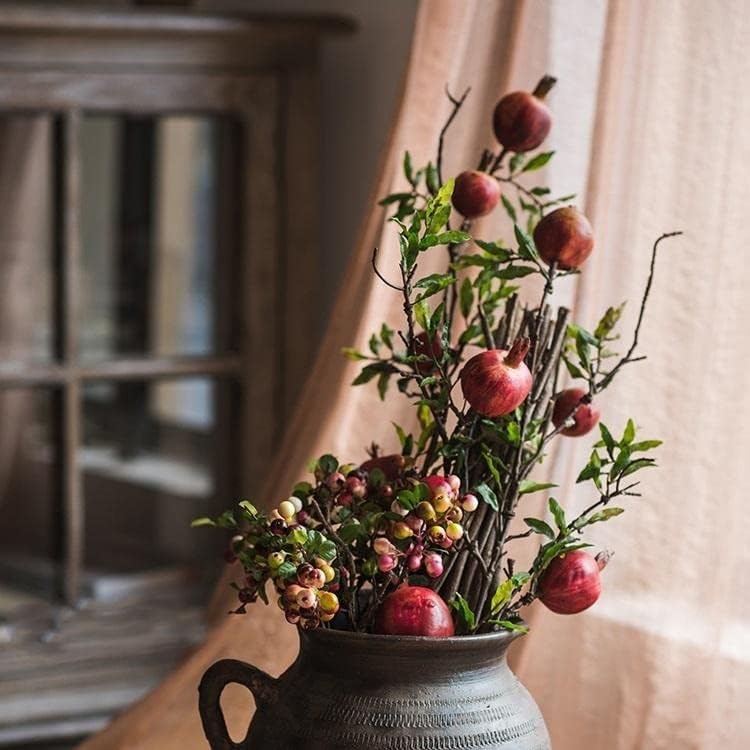 Artificial Pomegranate Fruit Fake Plant Branches | Pomegranate Stem Fake Tree | Indoor Fall Decor | Home Office Table Decorative Centerpiece - 36" Tall (1 Stem)
