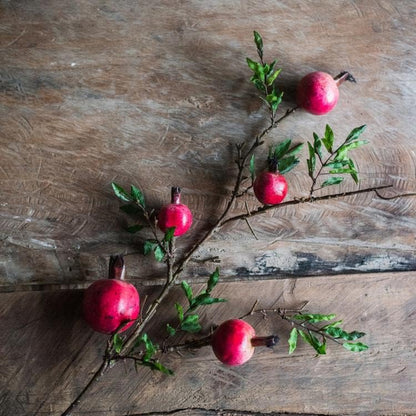 Artificial Pomegranate Fruit Fake Plant Branches | Pomegranate Stem Fake Tree | Indoor Fall Decor | Home Office Table Decorative Centerpiece - 36" Tall (1 Stem)