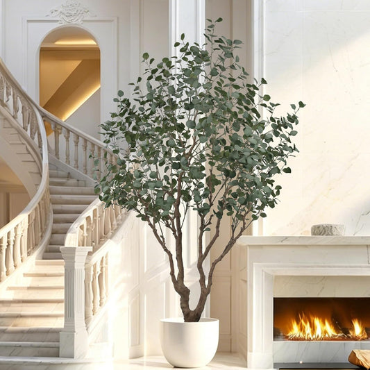Artificial Eucalyptus Tree 7.5ft Tall Faux Plant with Large Trunks and Realistic Leaves,Fake Floor Potted Artificial Plants for Home Living Room Office Decor Indoor (7.5Feet,1Pack)