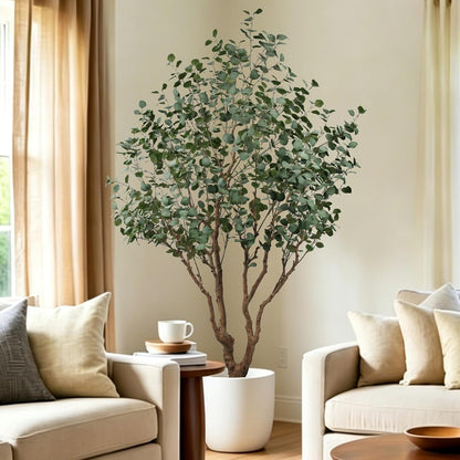 Artificial Eucalyptus Tree 7.5ft Tall Faux Plant with Large Trunks and Realistic Leaves,Fake Floor Potted Artificial Plants for Home Living Room Office Decor Indoor (7.5Feet,1Pack)