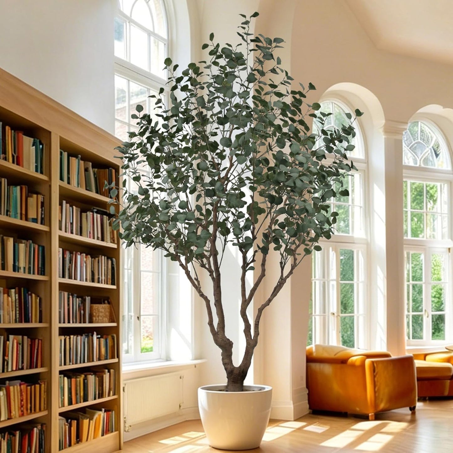 Artificial Eucalyptus Tree 7.5ft Tall Faux Plant with Large Trunks and Realistic Leaves,Fake Floor Potted Artificial Plants for Home Living Room Office Decor Indoor (7.5Feet,1Pack)
