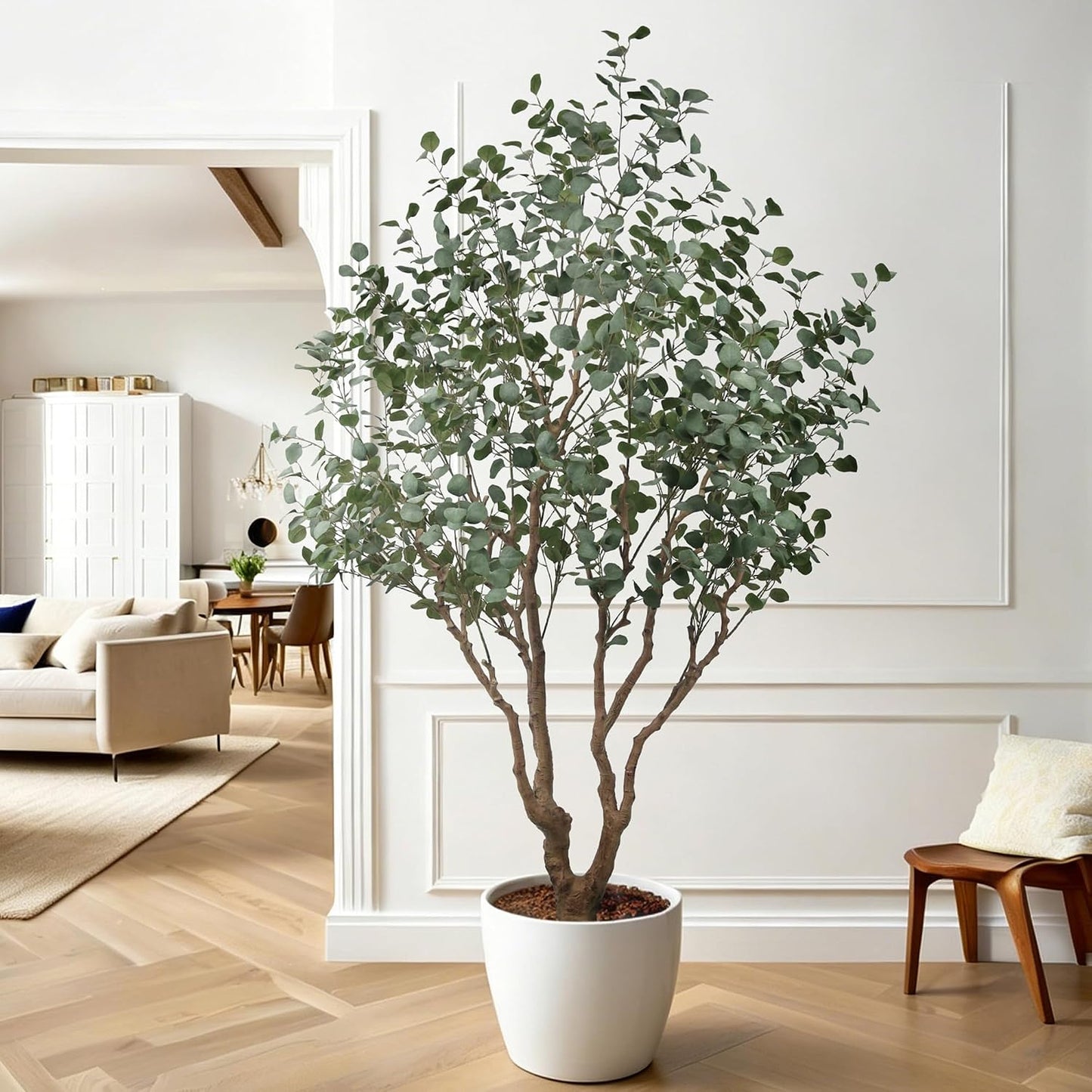 Artificial Eucalyptus Tree 7.5ft Tall Faux Plant with Large Trunks and Realistic Leaves,Fake Floor Potted Artificial Plants for Home Living Room Office Decor Indoor (7.5Feet,1Pack)