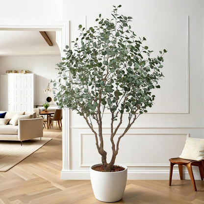 Artificial Eucalyptus Tree 7.5ft Tall Faux Plant with Large Trunks and Realistic Leaves,Fake Floor Potted Artificial Plants for Home Living Room Office Decor Indoor (7.5Feet,1Pack)