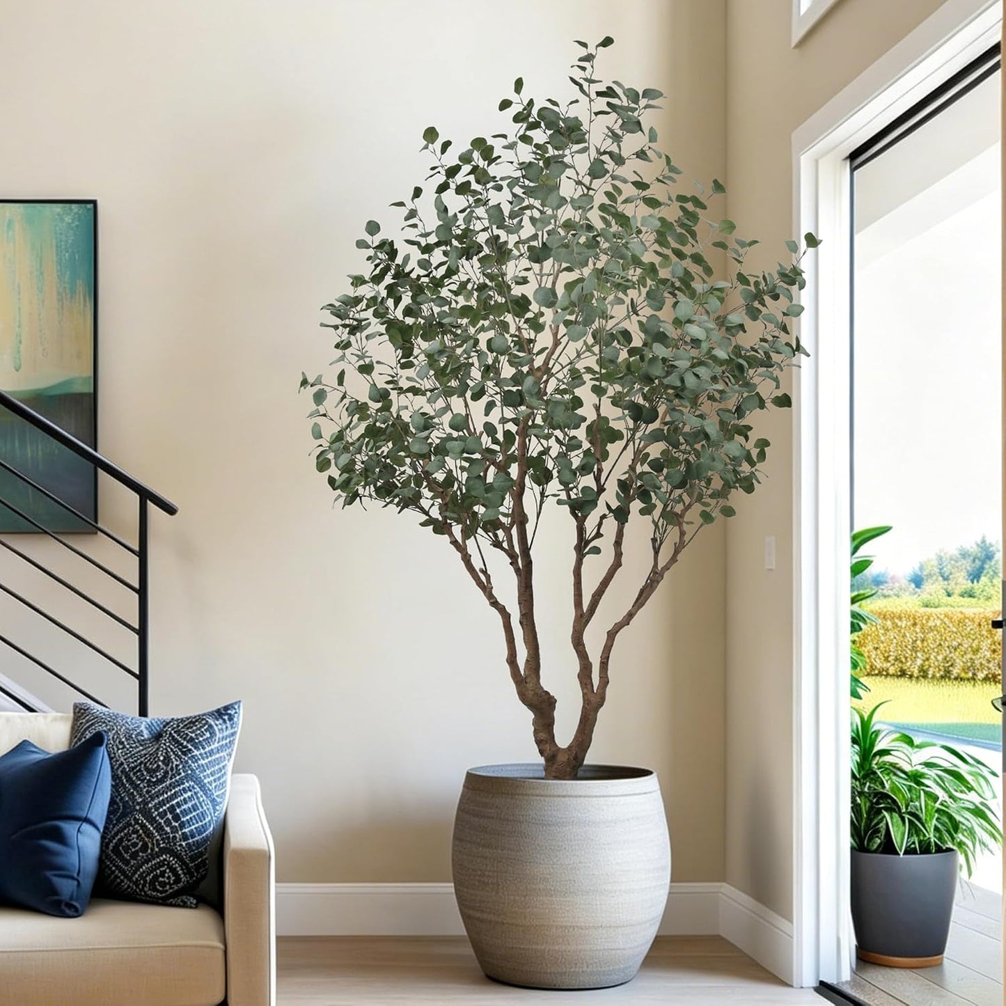 Artificial Eucalyptus Tree 7.5ft Tall Faux Plant with Large Trunks and Realistic Leaves,Fake Floor Potted Artificial Plants for Home Living Room Office Decor Indoor (7.5Feet,1Pack)