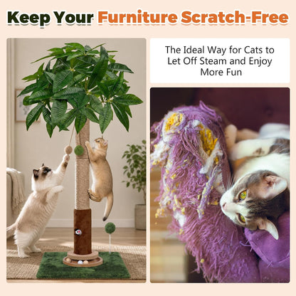 Pink Flower Scratching Post 35'' with Interactive Toys for Indoor Cats