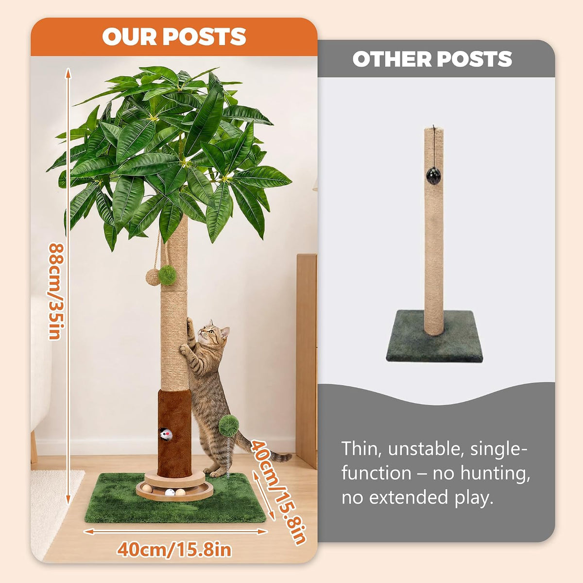 Pink Flower Scratching Post 35'' with Interactive Toys for Indoor Cats