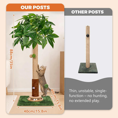 Pink Flower Scratching Post 35'' with Interactive Toys for Indoor Cats
