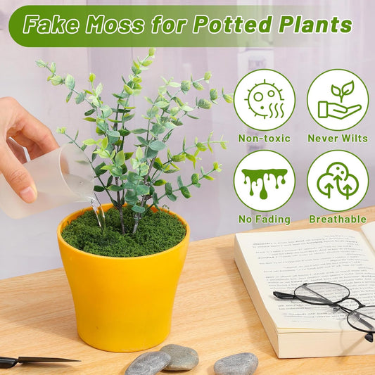 Artificial Moss for Potted Plants, 7.06 OZ Fake Green Moss for Crafts DIY, Faux Decorative Moss Planter Filler for Fairy Garden, Table Centerpiece, Landscaping, Terrarium