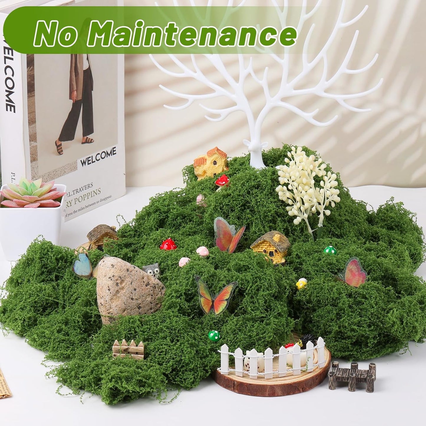 Artificial Moss for Potted Plants, 7.06 OZ Fake Green Moss for Crafts DIY, Faux Decorative Moss Planter Filler for Fairy Garden, Table Centerpiece, Landscaping, Terrarium