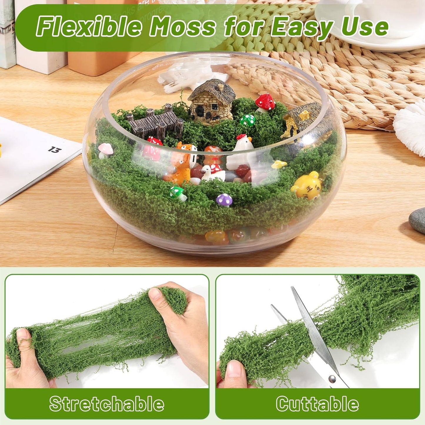 Artificial Moss for Potted Plants, 7.06 OZ Fake Green Moss for Crafts DIY, Faux Decorative Moss Planter Filler for Fairy Garden, Table Centerpiece, Landscaping, Terrarium