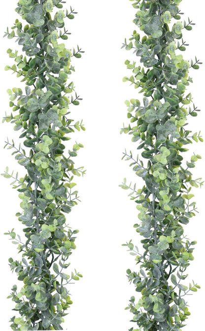 Faux Eucalyptus Garland Plant, 2 Pack Artificial Vines Hanging Eucalyptus Leaves Greenery Garland for Wedding Backdrop Arch Wall Decor, 6 Feet/pcs UV Protected Indoor Outdoor