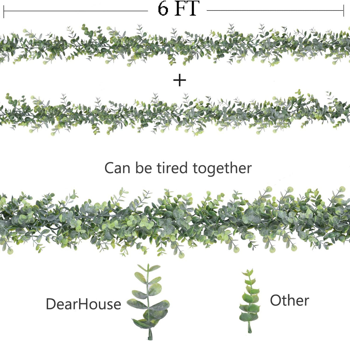 Faux Eucalyptus Garland Plant, 2 Pack Artificial Vines Hanging Eucalyptus Leaves Greenery Garland for Wedding Backdrop Arch Wall Decor, 6 Feet/pcs UV Protected Indoor Outdoor