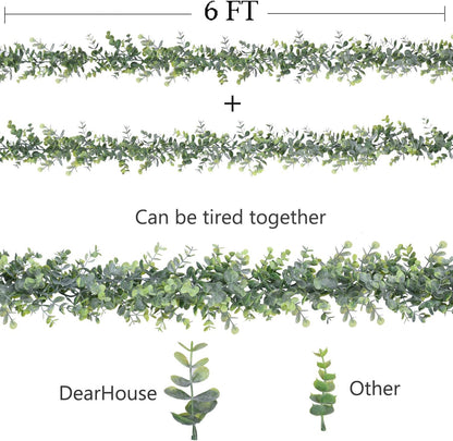 Faux Eucalyptus Garland Plant, 2 Pack Artificial Vines Hanging Eucalyptus Leaves Greenery Garland for Wedding Backdrop Arch Wall Decor, 6 Feet/pcs UV Protected Indoor Outdoor