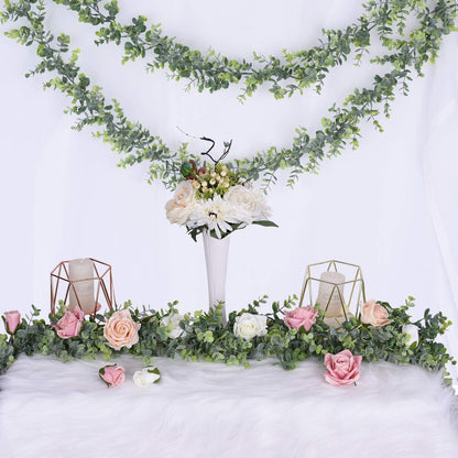 Faux Eucalyptus Garland Plant, 2 Pack Artificial Vines Hanging Eucalyptus Leaves Greenery Garland for Wedding Backdrop Arch Wall Decor, 6 Feet/pcs UV Protected Indoor Outdoor