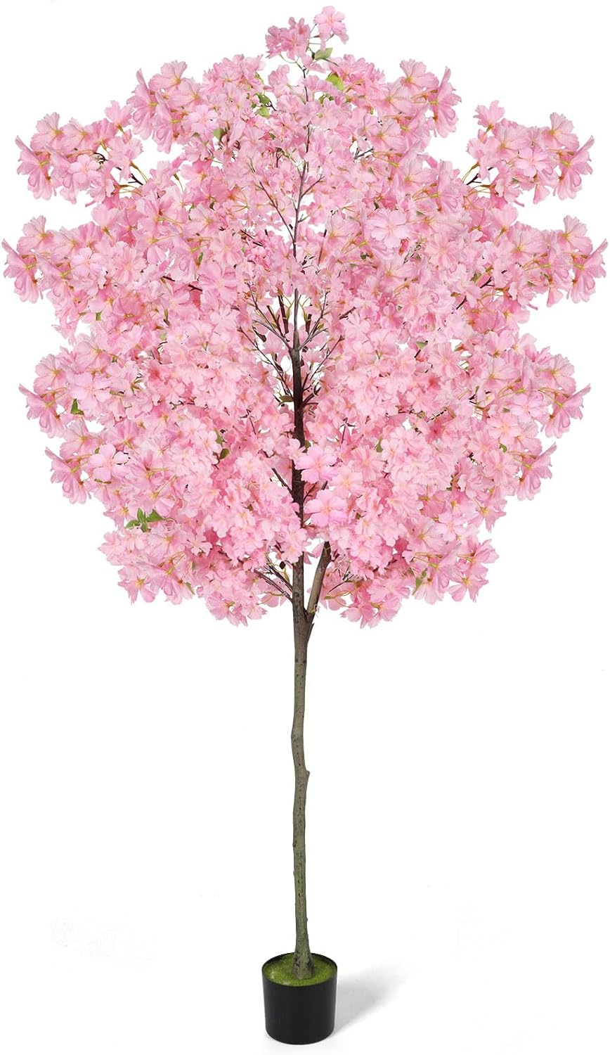 6Ft Tall Cherry Blossom Artificial Tree,Fake Pink Cherry Blossom Tree,Lifelike Decorative Plant in Pot for Indoor/Outdoor, Christmas, Garden,Home Office Dec