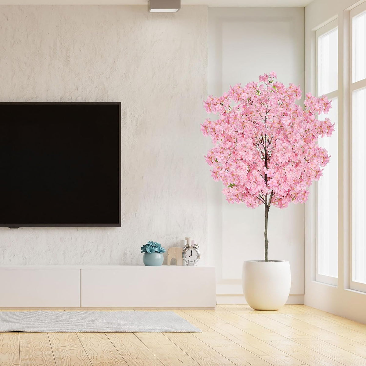 6Ft Tall Cherry Blossom Artificial Tree,Fake Pink Cherry Blossom Tree,Lifelike Decorative Plant in Pot for Indoor/Outdoor, Christmas, Garden,Home Office Dec