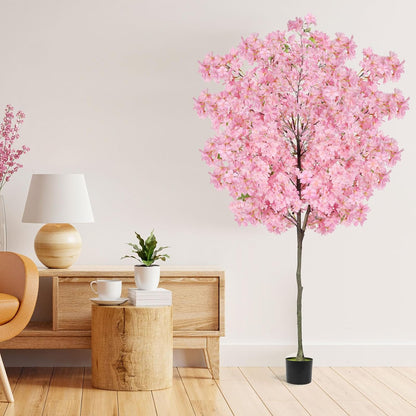 6Ft Tall Cherry Blossom Artificial Tree,Fake Pink Cherry Blossom Tree,Lifelike Decorative Plant in Pot for Indoor/Outdoor, Christmas, Garden,Home Office Dec