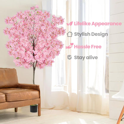 6Ft Tall Cherry Blossom Artificial Tree,Fake Pink Cherry Blossom Tree,Lifelike Decorative Plant in Pot for Indoor/Outdoor, Christmas, Garden,Home Office Dec