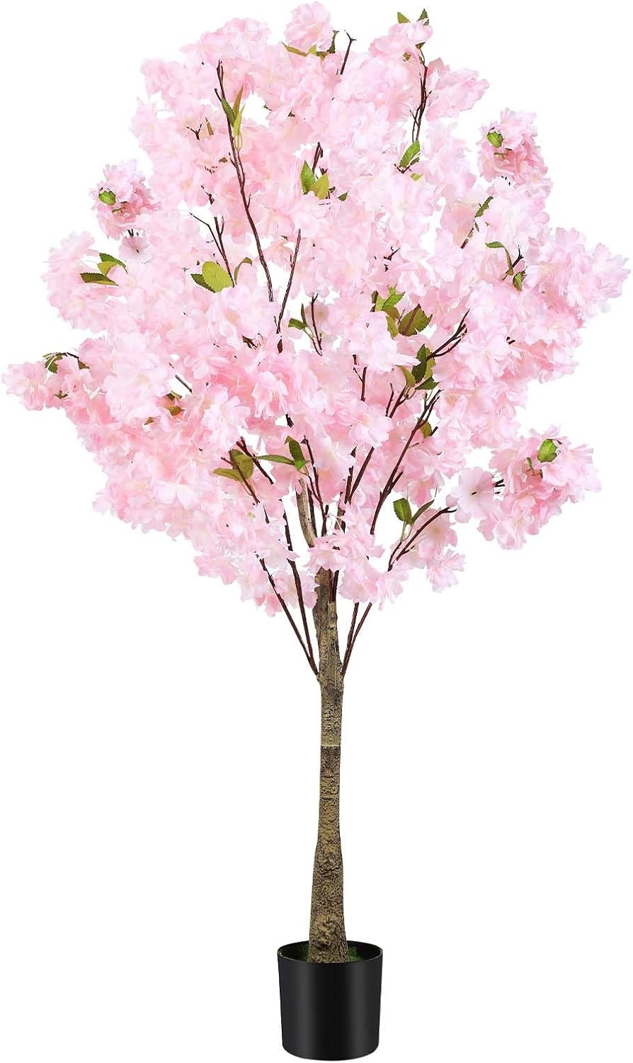 6Ft Tall Cherry Blossom Artificial Tree,Fake Pink Cherry Blossom Tree,Lifelike Decorative Plant in Pot for Indoor/Outdoor, Christmas, Garden,Home Office Dec