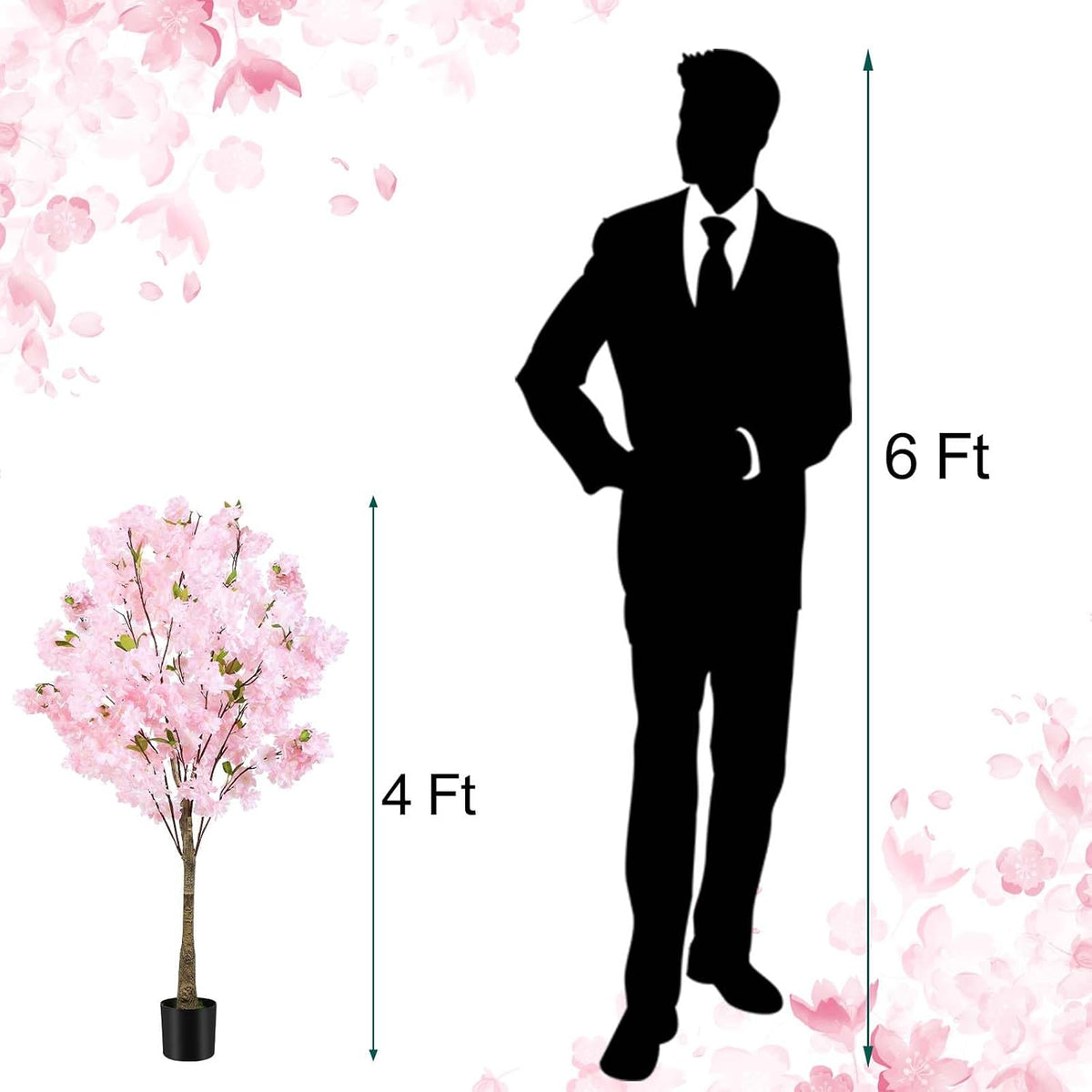 6Ft Tall Cherry Blossom Artificial Tree,Fake Pink Cherry Blossom Tree,Lifelike Decorative Plant in Pot for Indoor/Outdoor, Christmas, Garden,Home Office Dec