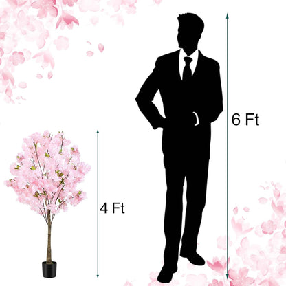 6Ft Tall Cherry Blossom Artificial Tree,Fake Pink Cherry Blossom Tree,Lifelike Decorative Plant in Pot for Indoor/Outdoor, Christmas, Garden,Home Office Dec