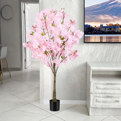 6Ft Tall Cherry Blossom Artificial Tree,Fake Pink Cherry Blossom Tree,Lifelike Decorative Plant in Pot for Indoor/Outdoor, Christmas, Garden,Home Office Dec