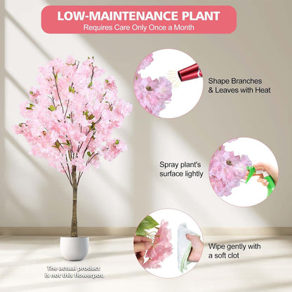 6Ft Tall Cherry Blossom Artificial Tree,Fake Pink Cherry Blossom Tree,Lifelike Decorative Plant in Pot for Indoor/Outdoor, Christmas, Garden,Home Office Dec