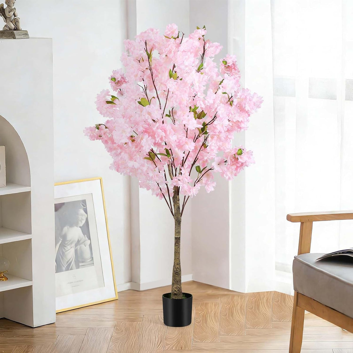 6Ft Tall Cherry Blossom Artificial Tree,Fake Pink Cherry Blossom Tree,Lifelike Decorative Plant in Pot for Indoor/Outdoor, Christmas, Garden,Home Office Dec