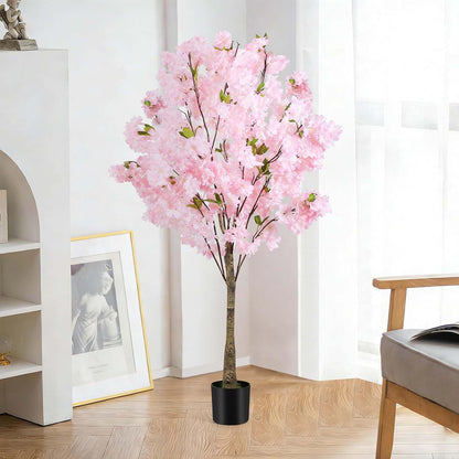6Ft Tall Cherry Blossom Artificial Tree,Fake Pink Cherry Blossom Tree,Lifelike Decorative Plant in Pot for Indoor/Outdoor, Christmas, Garden,Home Office Dec