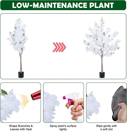 6Ft Tall Cherry Blossom Artificial Tree,Fake Pink Cherry Blossom Tree,Lifelike Decorative Plant in Pot for Indoor/Outdoor, Christmas, Garden,Home Office Dec