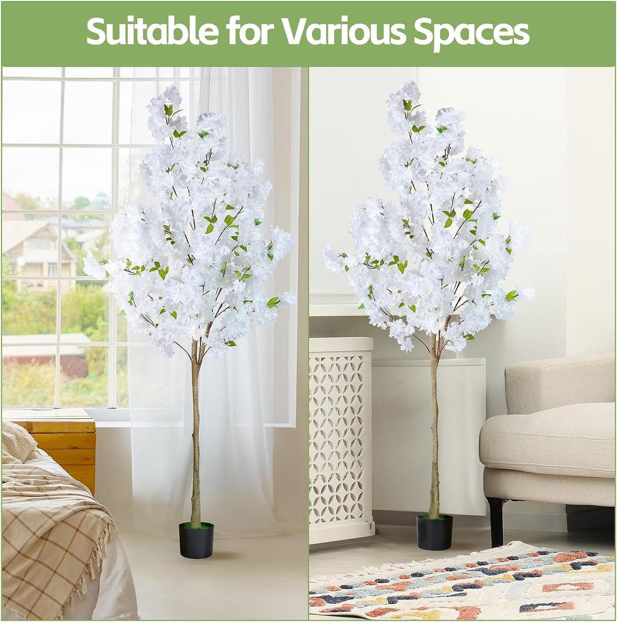 6Ft Tall Cherry Blossom Artificial Tree,Fake Pink Cherry Blossom Tree,Lifelike Decorative Plant in Pot for Indoor/Outdoor, Christmas, Garden,Home Office Dec