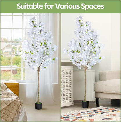 6Ft Tall Cherry Blossom Artificial Tree,Fake Pink Cherry Blossom Tree,Lifelike Decorative Plant in Pot for Indoor/Outdoor, Christmas, Garden,Home Office Dec