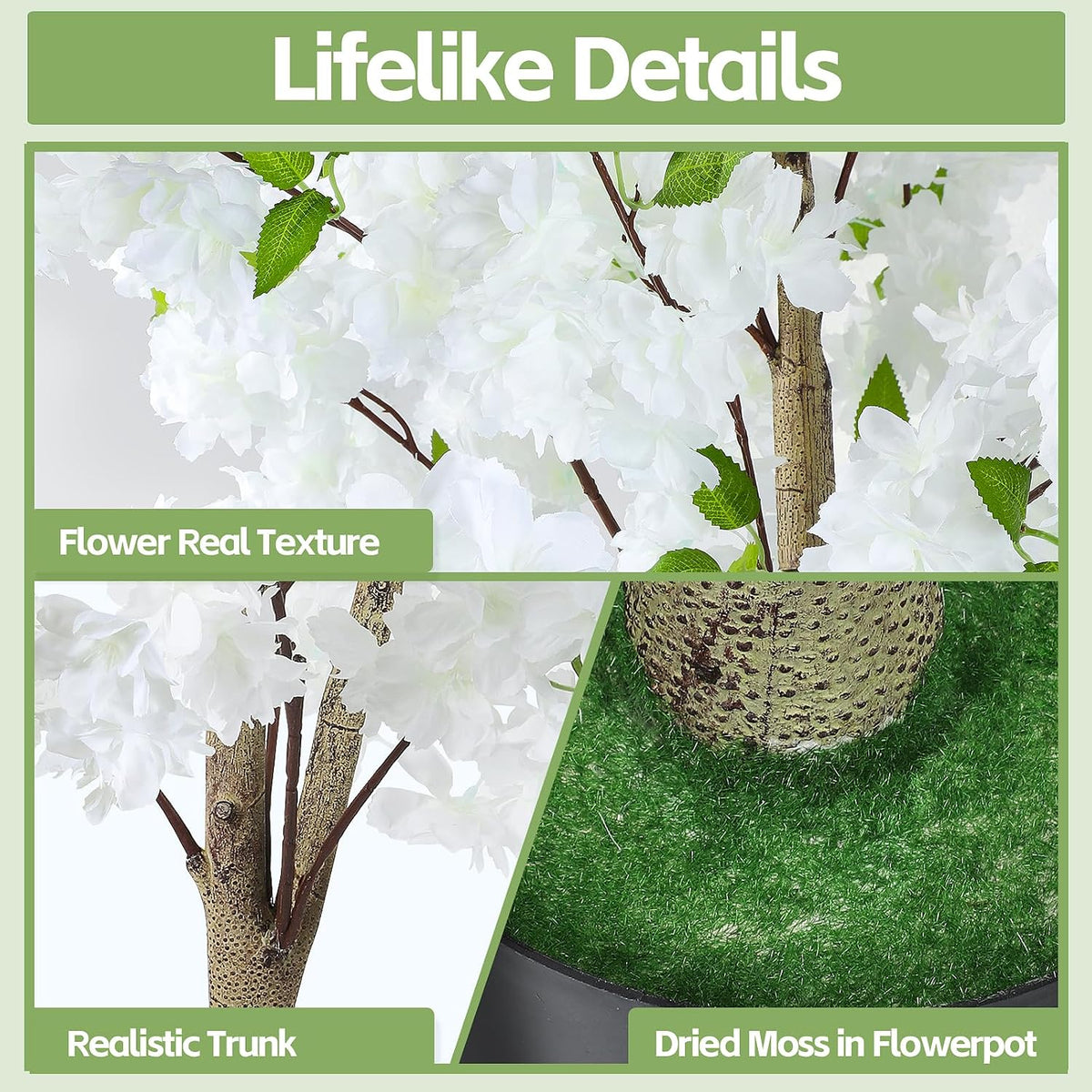 6Ft Tall Cherry Blossom Artificial Tree,Fake Pink Cherry Blossom Tree,Lifelike Decorative Plant in Pot for Indoor/Outdoor, Christmas, Garden,Home Office Dec