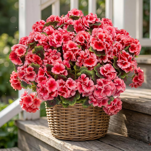16 Pcs Artificial Geranium Plant Realistic Silk Flowers for Outside UV Resistant Faux Geraniums Flowers for Indoor Outdoor Home Garden Office Decoration (16, Red)