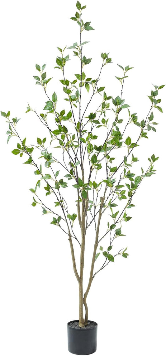 5ft Artificial Minimalist Citrus Tree with Lifelike Leaves, 60in Faux Citrus Tree with Realistic Trunks, Faux Tree Indoor Outdoor for Home Office Living Room Bedroom Porch Decor.
