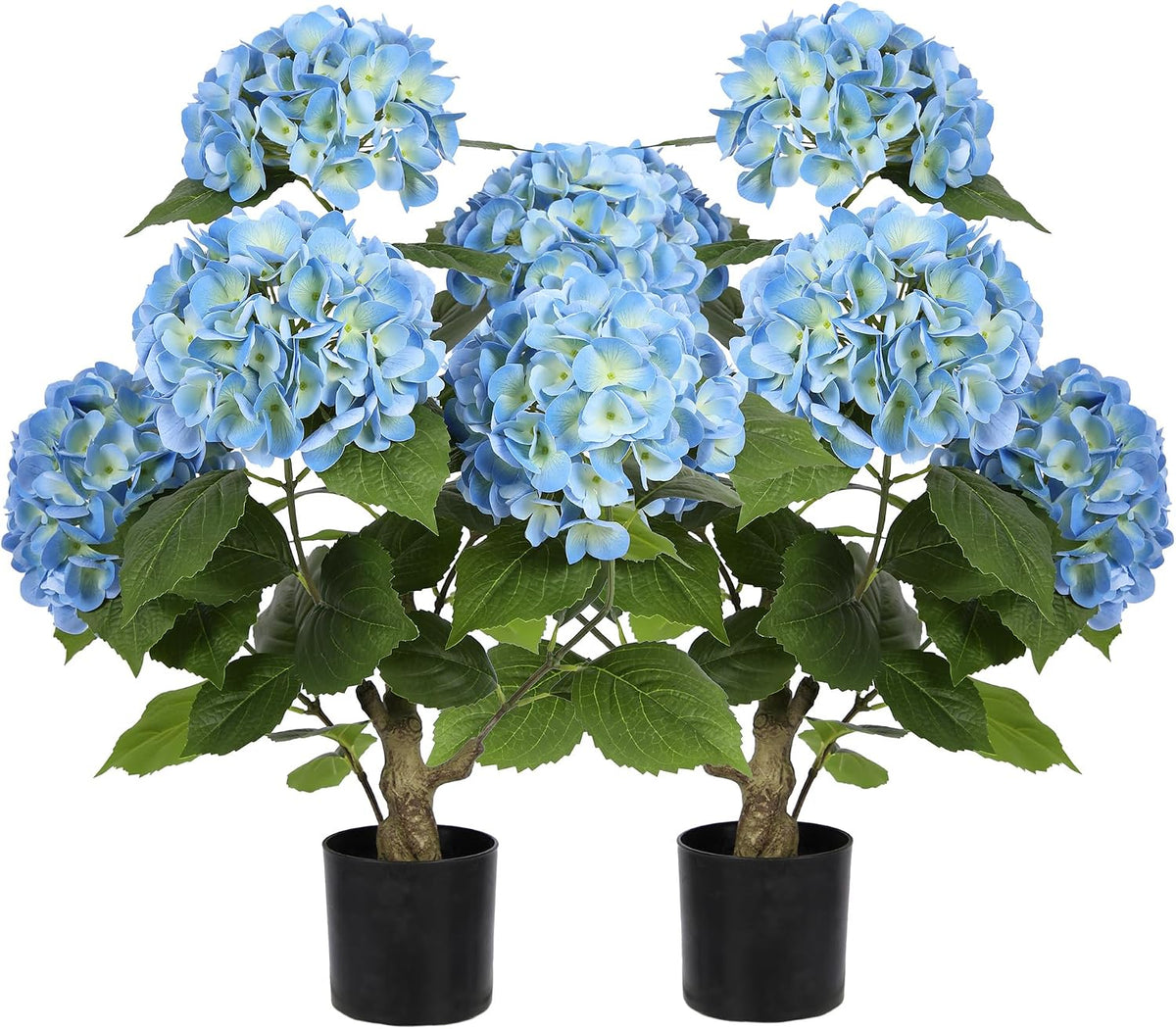 2FT Real Touch Faux Hydrangea Tree Outdoor, 2 Pack Blue Hydrangea Tree Artificial with Vibrant Blooms, Faux Hydrangea Potted Plant for Indoor Outdoor Home Front Porch Pation Decor