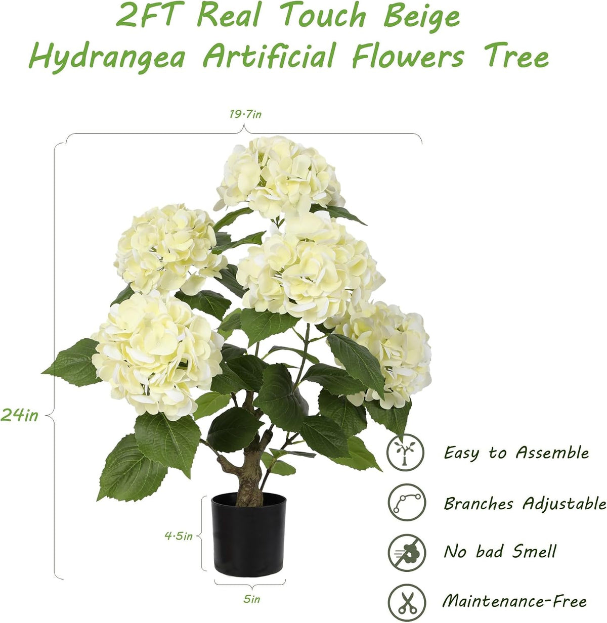 2FT Real Touch Faux Hydrangea Tree Outdoor, 2 Pack Blue Hydrangea Tree Artificial with Vibrant Blooms, Faux Hydrangea Potted Plant for Indoor Outdoor Home Front Porch Pation Decor