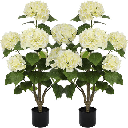 2FT Real Touch Faux Hydrangea Tree Outdoor, 2 Pack Blue Hydrangea Tree Artificial with Vibrant Blooms, Faux Hydrangea Potted Plant for Indoor Outdoor Home Front Porch Pation Decor