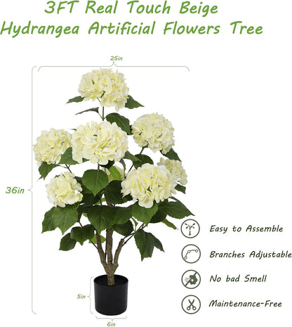2FT Real Touch Faux Hydrangea Tree Outdoor, 2 Pack Blue Hydrangea Tree Artificial with Vibrant Blooms, Faux Hydrangea Potted Plant for Indoor Outdoor Home Front Porch Pation Decor