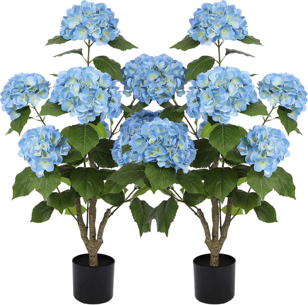 2FT Real Touch Faux Hydrangea Tree Outdoor, 2 Pack Blue Hydrangea Tree Artificial with Vibrant Blooms, Faux Hydrangea Potted Plant for Indoor Outdoor Home Front Porch Pation Decor