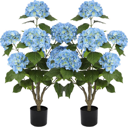 2FT Real Touch Faux Hydrangea Tree Outdoor, 2 Pack Blue Hydrangea Tree Artificial with Vibrant Blooms, Faux Hydrangea Potted Plant for Indoor Outdoor Home Front Porch Pation Decor