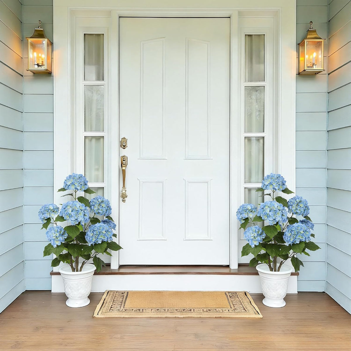 2FT Real Touch Faux Hydrangea Tree Outdoor, 2 Pack Blue Hydrangea Tree Artificial with Vibrant Blooms, Faux Hydrangea Potted Plant for Indoor Outdoor Home Front Porch Pation Decor