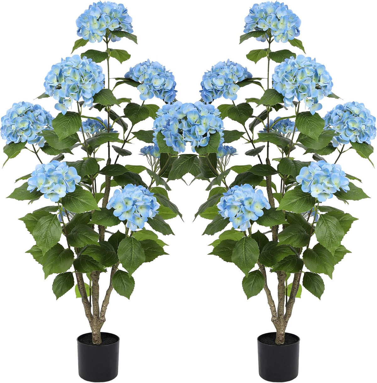 2FT Real Touch Faux Hydrangea Tree Outdoor, 2 Pack Blue Hydrangea Tree Artificial with Vibrant Blooms, Faux Hydrangea Potted Plant for Indoor Outdoor Home Front Porch Pation Decor