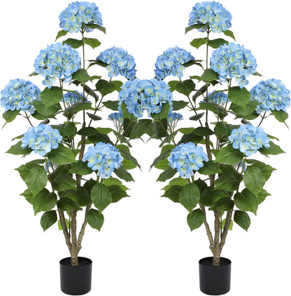 2FT Real Touch Faux Hydrangea Tree Outdoor, 2 Pack Blue Hydrangea Tree Artificial with Vibrant Blooms, Faux Hydrangea Potted Plant for Indoor Outdoor Home Front Porch Pation Decor