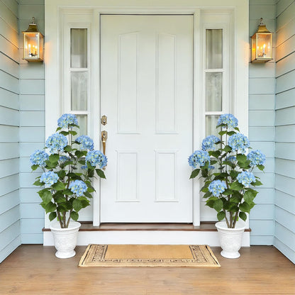 2FT Real Touch Faux Hydrangea Tree Outdoor, 2 Pack Blue Hydrangea Tree Artificial with Vibrant Blooms, Faux Hydrangea Potted Plant for Indoor Outdoor Home Front Porch Pation Decor