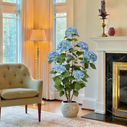 2FT Real Touch Faux Hydrangea Tree Outdoor, 2 Pack Blue Hydrangea Tree Artificial with Vibrant Blooms, Faux Hydrangea Potted Plant for Indoor Outdoor Home Front Porch Pation Decor