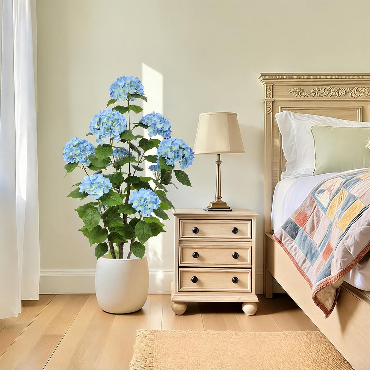 2FT Real Touch Faux Hydrangea Tree Outdoor, 2 Pack Blue Hydrangea Tree Artificial with Vibrant Blooms, Faux Hydrangea Potted Plant for Indoor Outdoor Home Front Porch Pation Decor